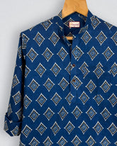 Diamond Dream – Printed Cotton Short Kurta in Blue