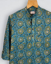 Turquoise Bloom – Printed Cotton Short Kurta