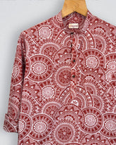 Mandala Magic – Printed Cotton Short Kurta in Red & White