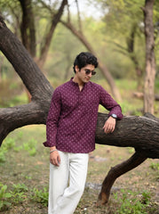 Floral Charm – Printed Cotton Short Kurta in Purple