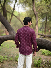 Floral Charm – Printed Cotton Short Kurta in Purple