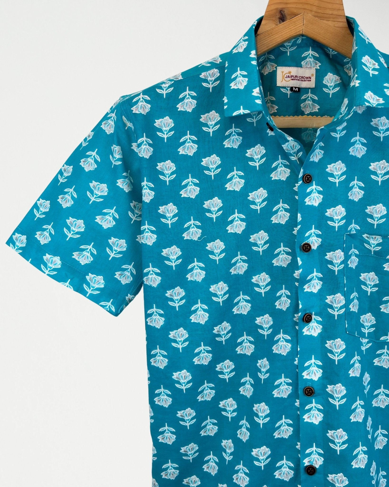 Aqua Buti – Half Sleeve Cotton Shirt - Jaipuri Crown