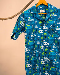 Aqua Sub – Playful Ocean Print Cuban Shirt - Jaipuri Crown