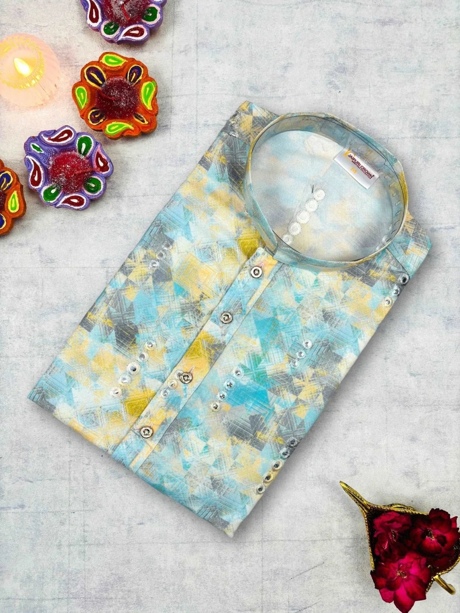 Cascade Mirror Work Kurta - Jaipuri Crown