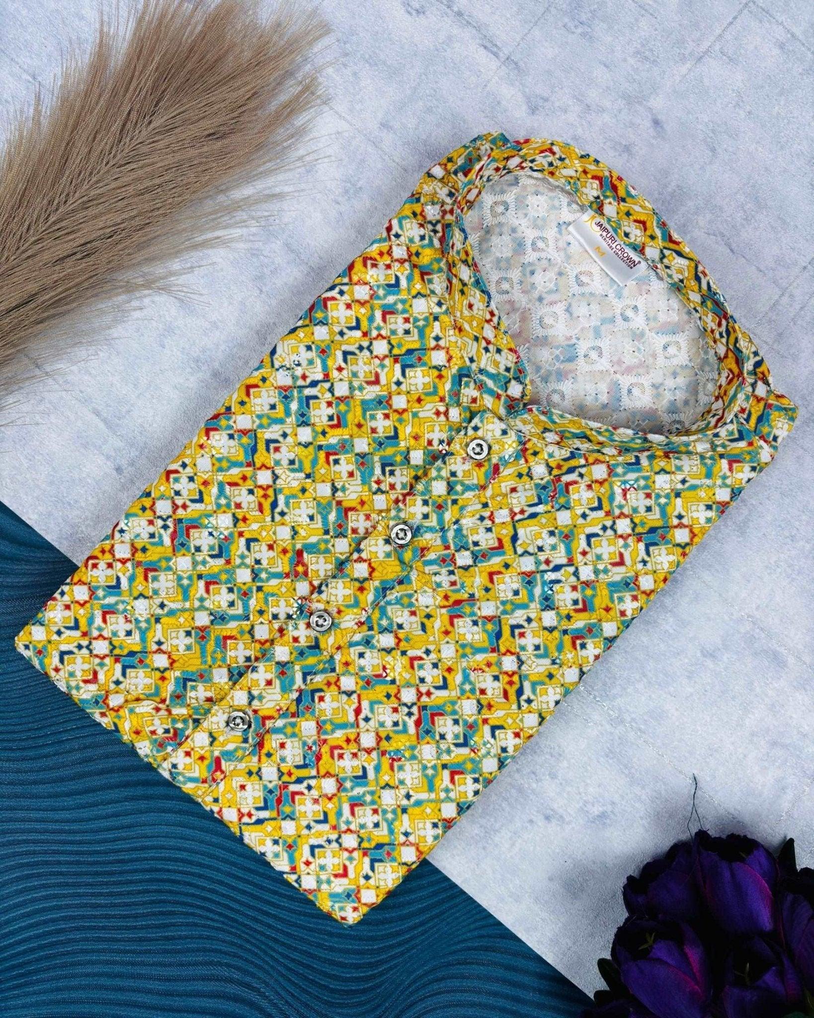 Classic Carvings Printed Lucknowi Kurta - Jaipuri Crown