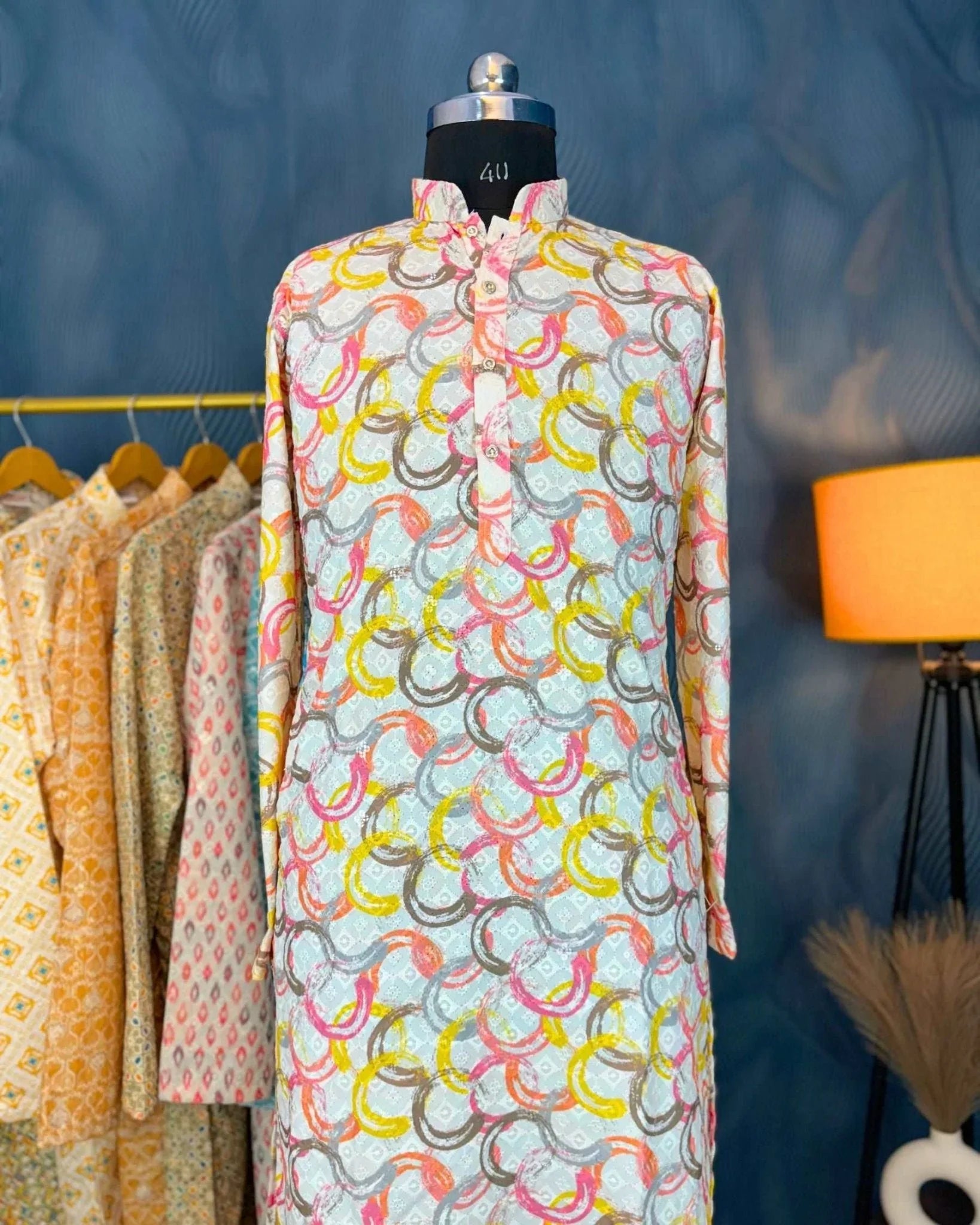 Cosmic Canvas Printed Lucknowi Kurta - Jaipuri Crown