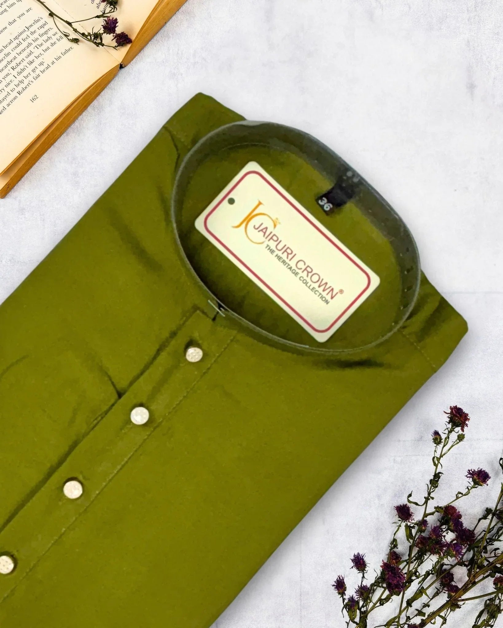 Elegant Mehndi Green Plain Kurta - Jaipuri Crown