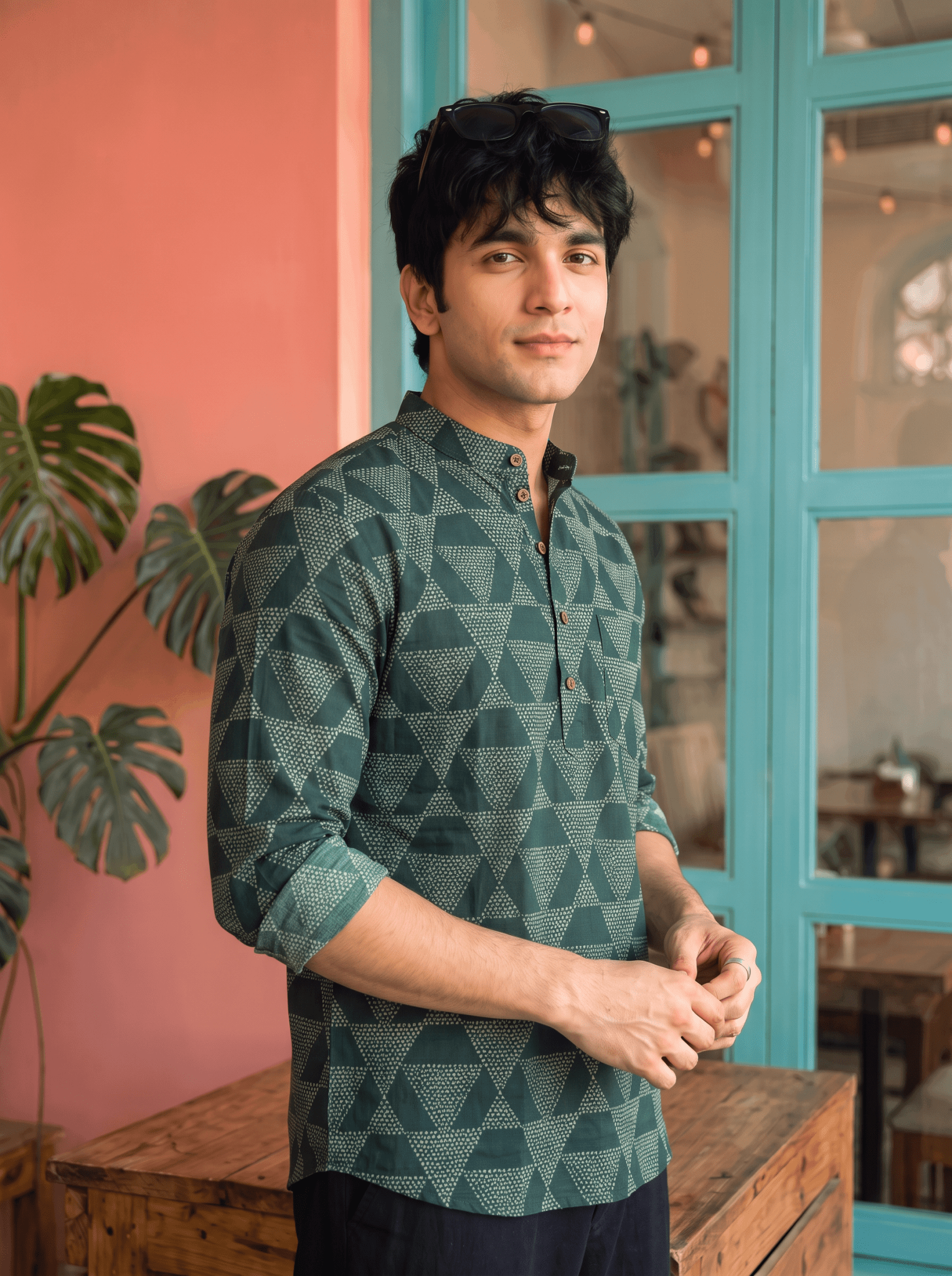 Emerald Elegance โ Printed Cotton Short Kurta - Jaipuri Crown