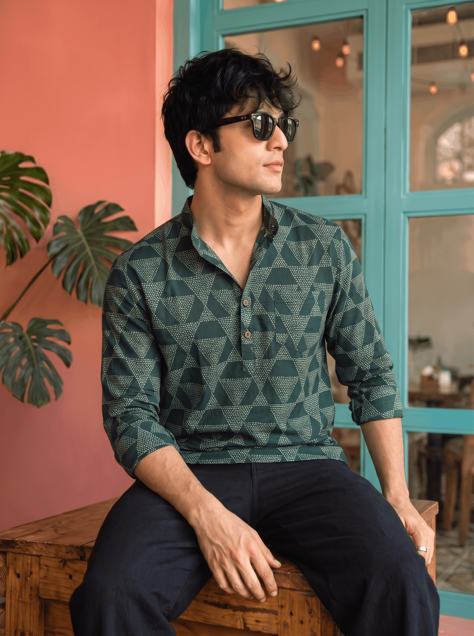 Emerald Elegance โ Printed Cotton Short Kurta - Jaipuri Crown