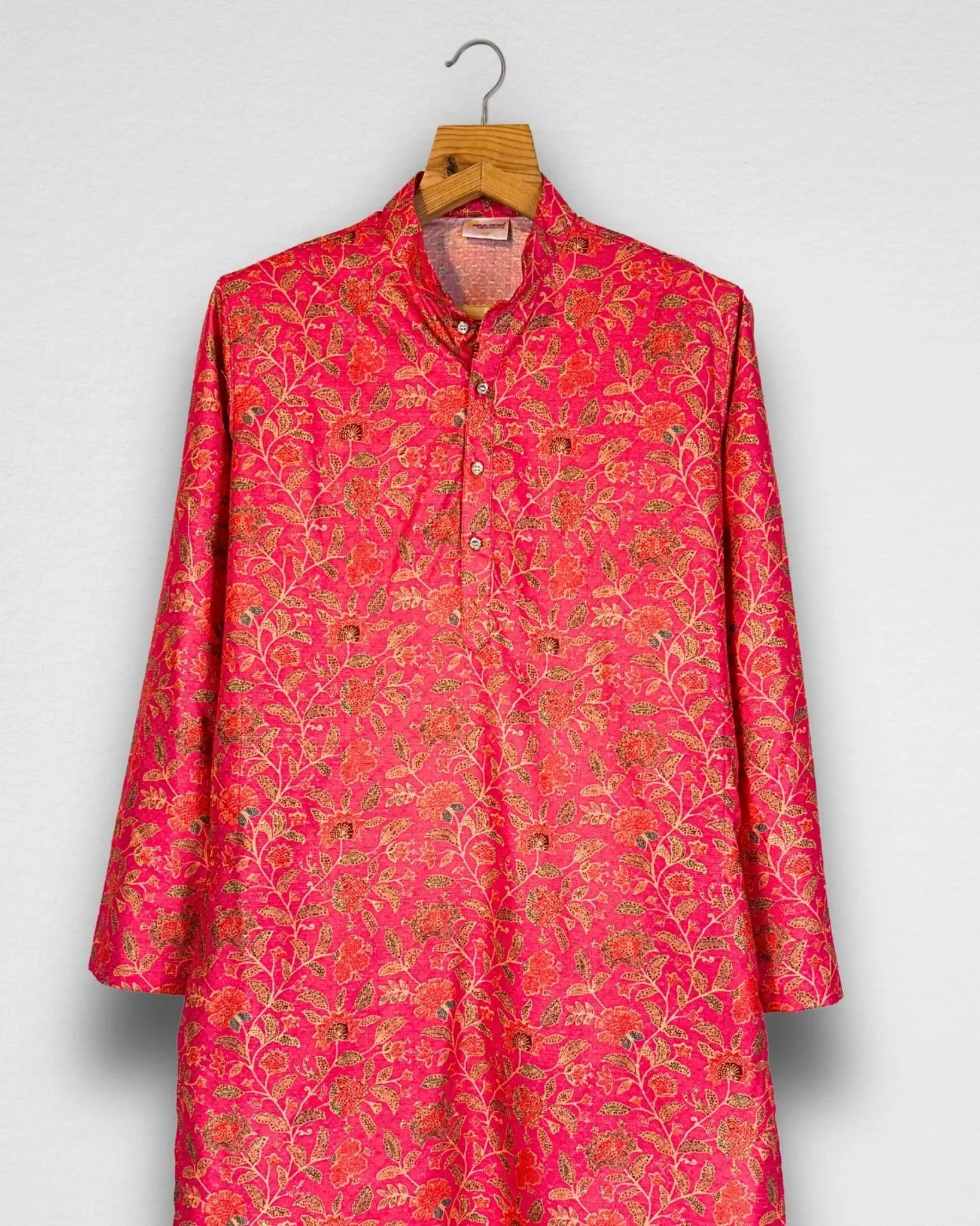 Floral Print Men's Long Kurta with Zari Work - Jaipuri Crown