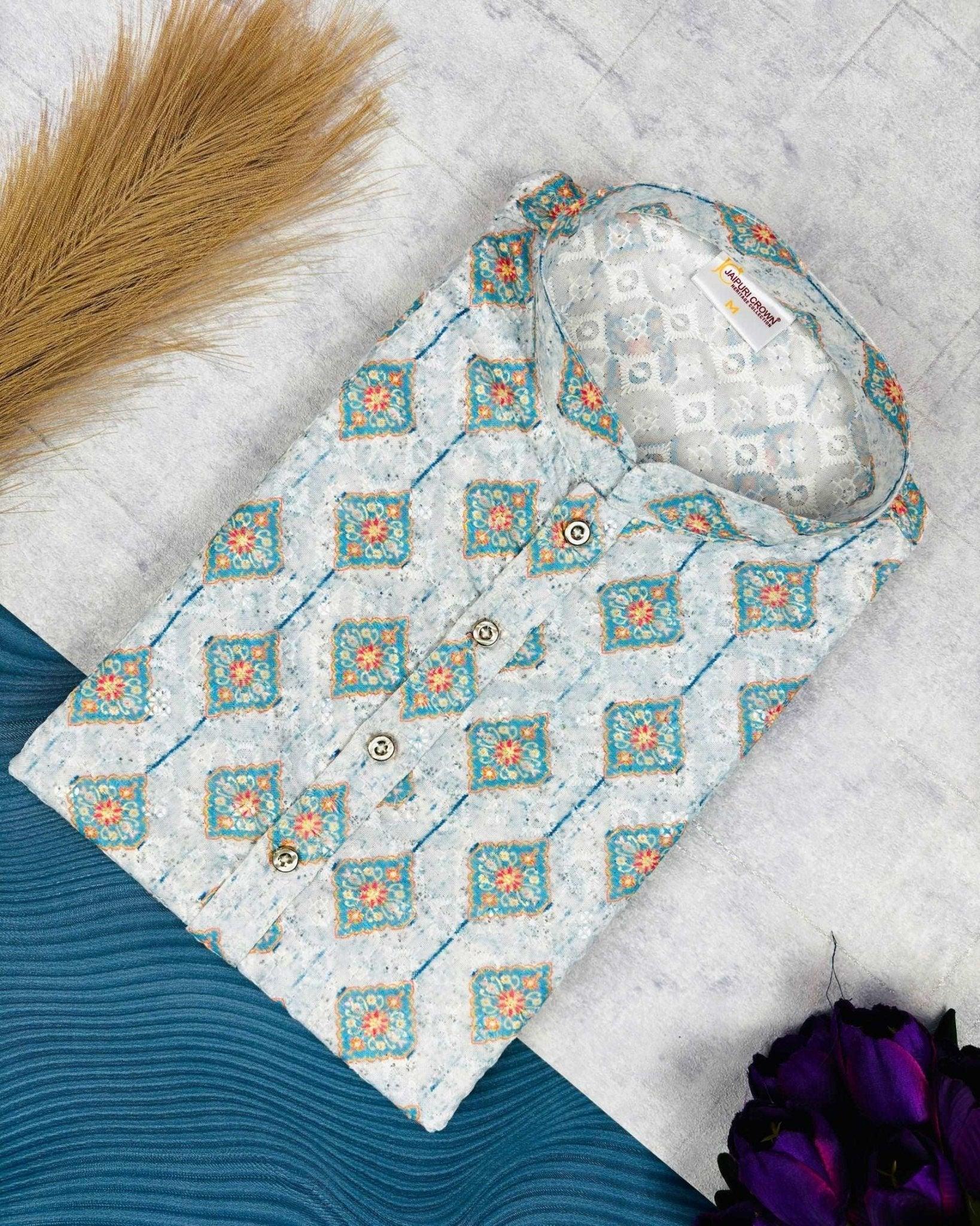 Frosted Flora Printed Lucknowi Kurta - Jaipuri Crown