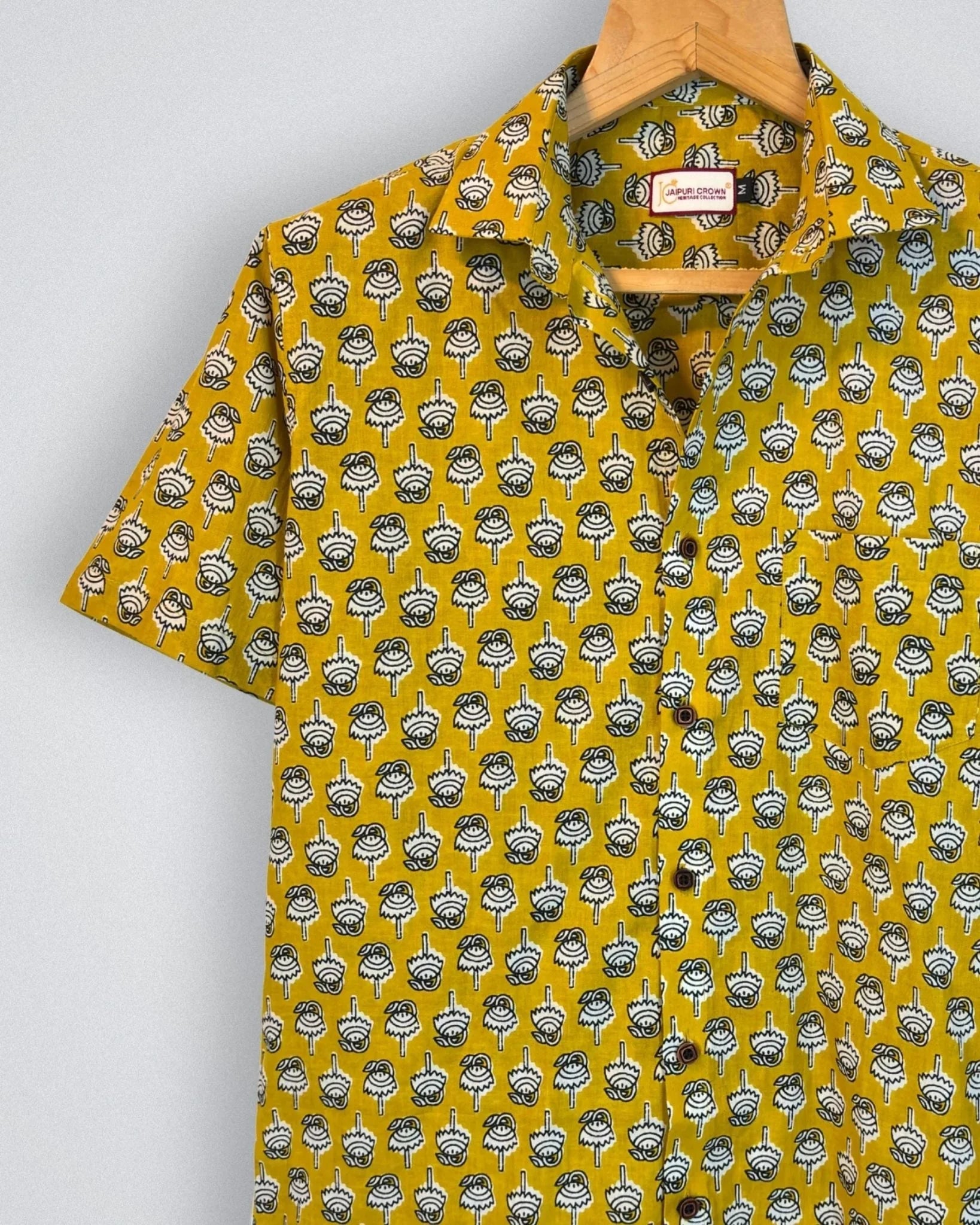 Golden Bloom Printed Cotton Half Sleeve - Jaipuri Crown