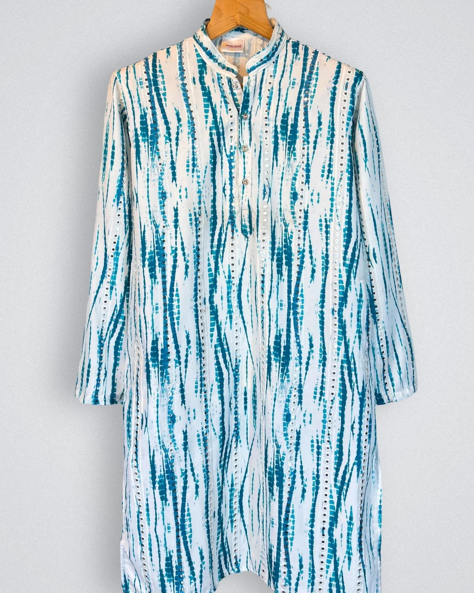 Graceful Stripes Mirror Work Kurta - Jaipuri Crown