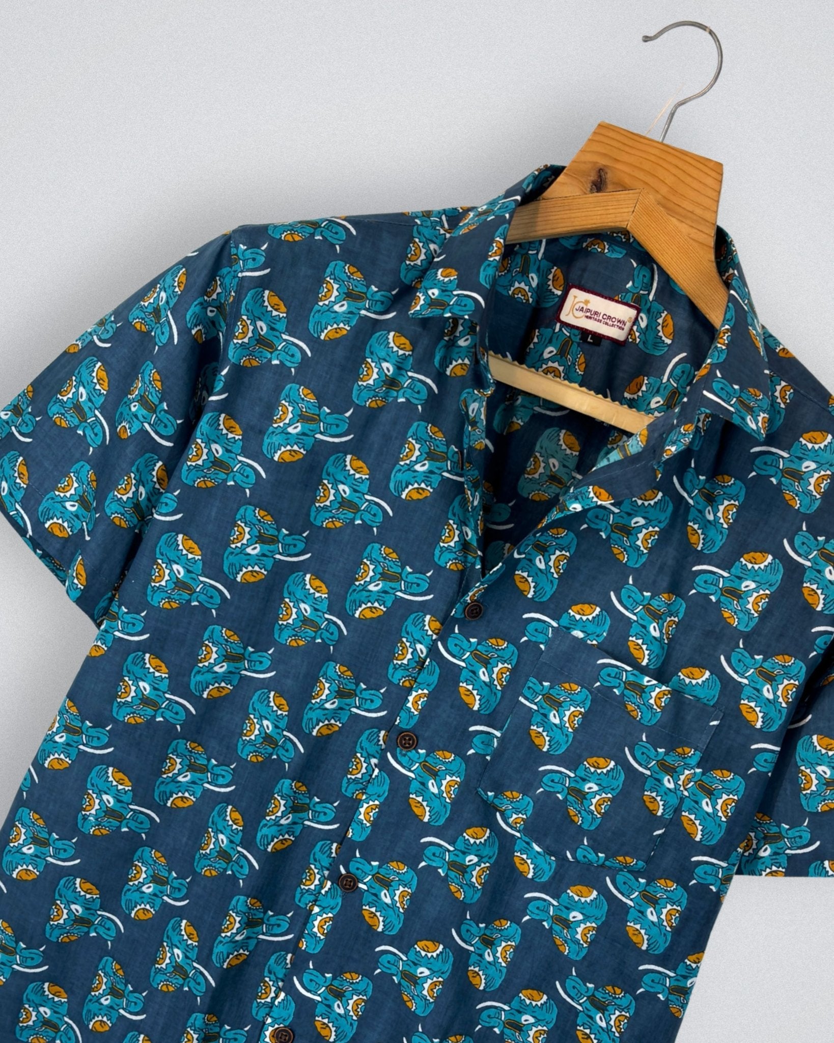 Horned Heritage – Cotton Half Sleeve Shirt - Jaipuri Crown