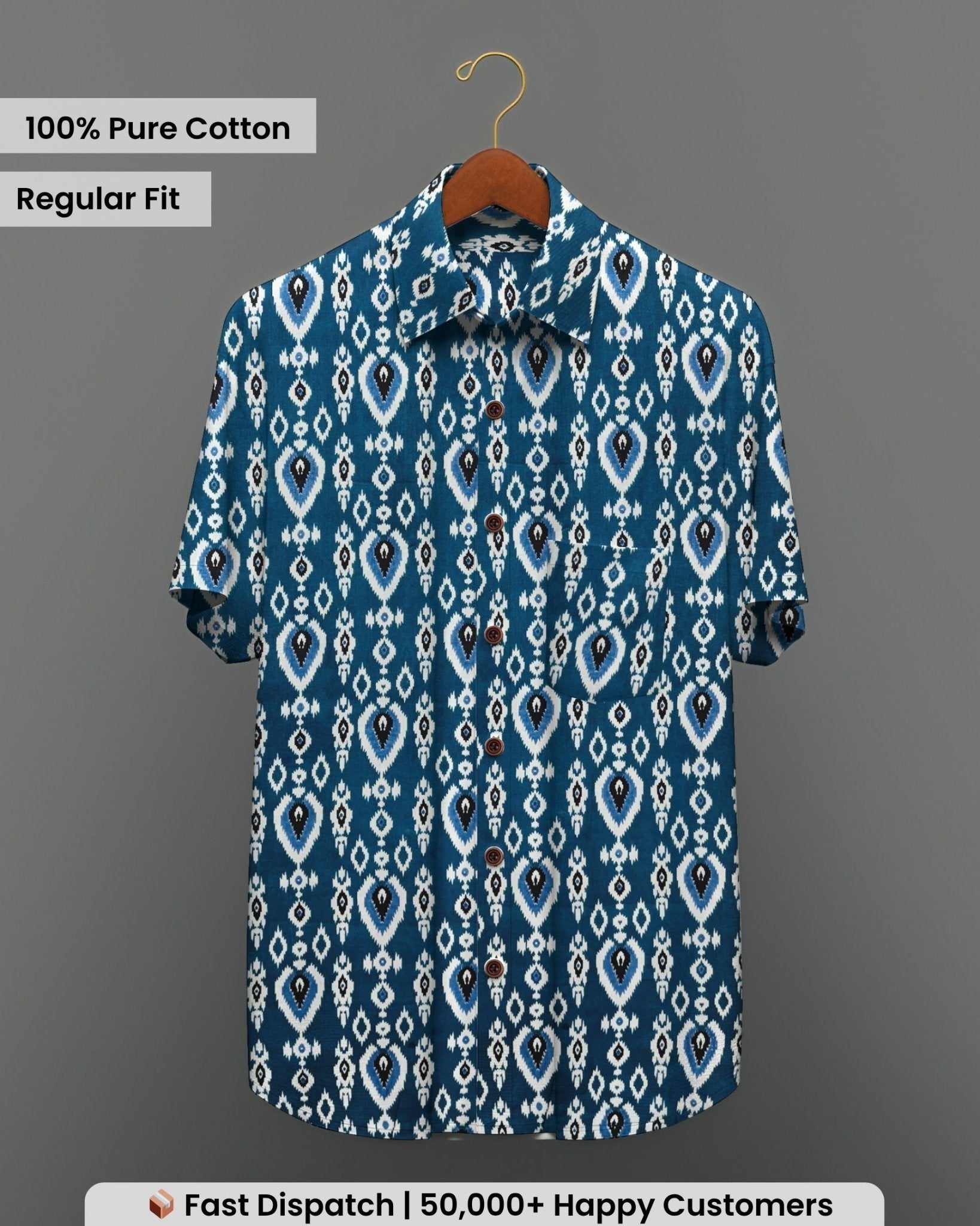 Ikat Ice – Half Sleeve Cotton Shirt - Jaipuri Crown