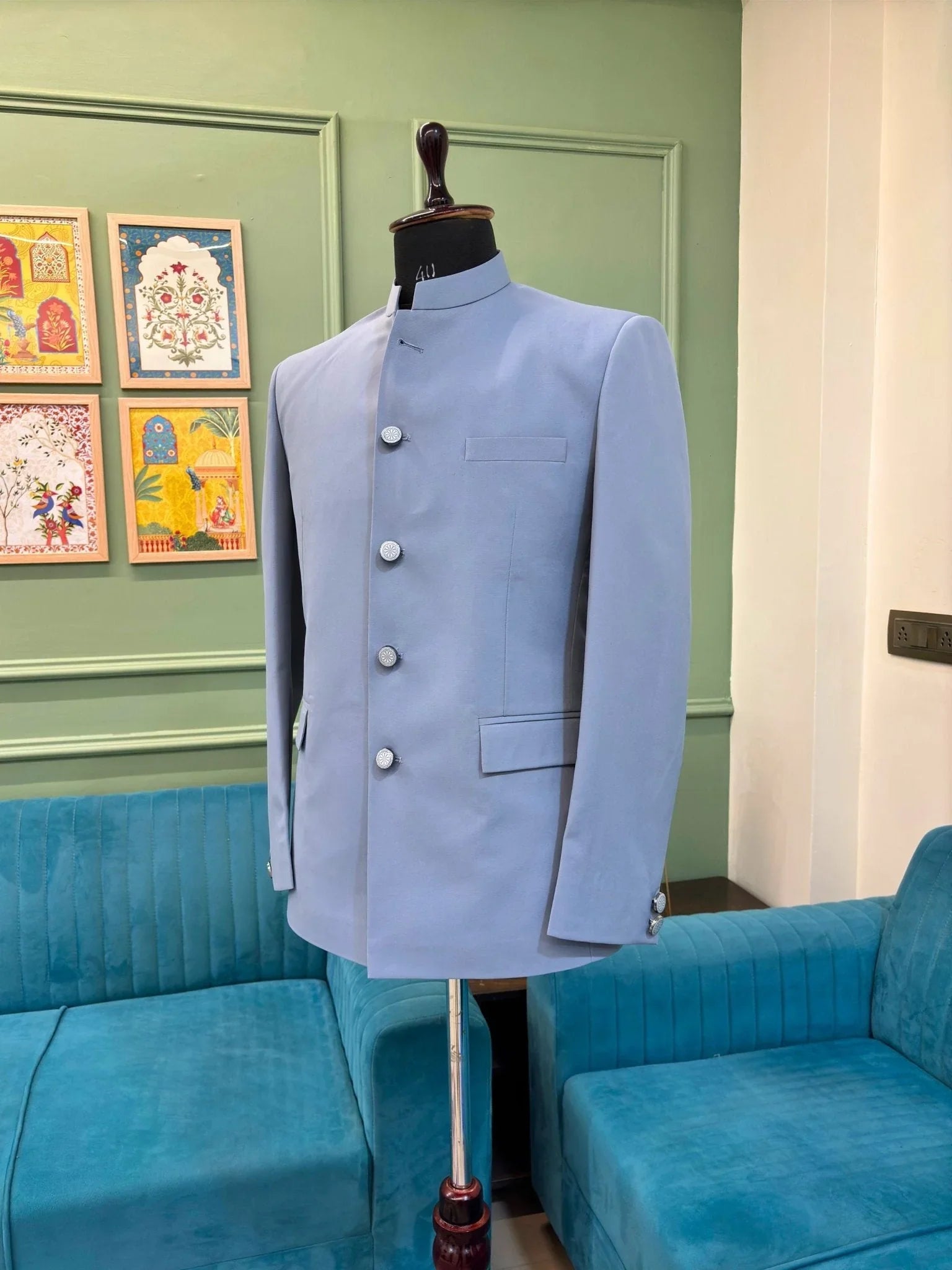 Jodhpuri Bandhgala Jacket - light Blue - Jaipuri Crown