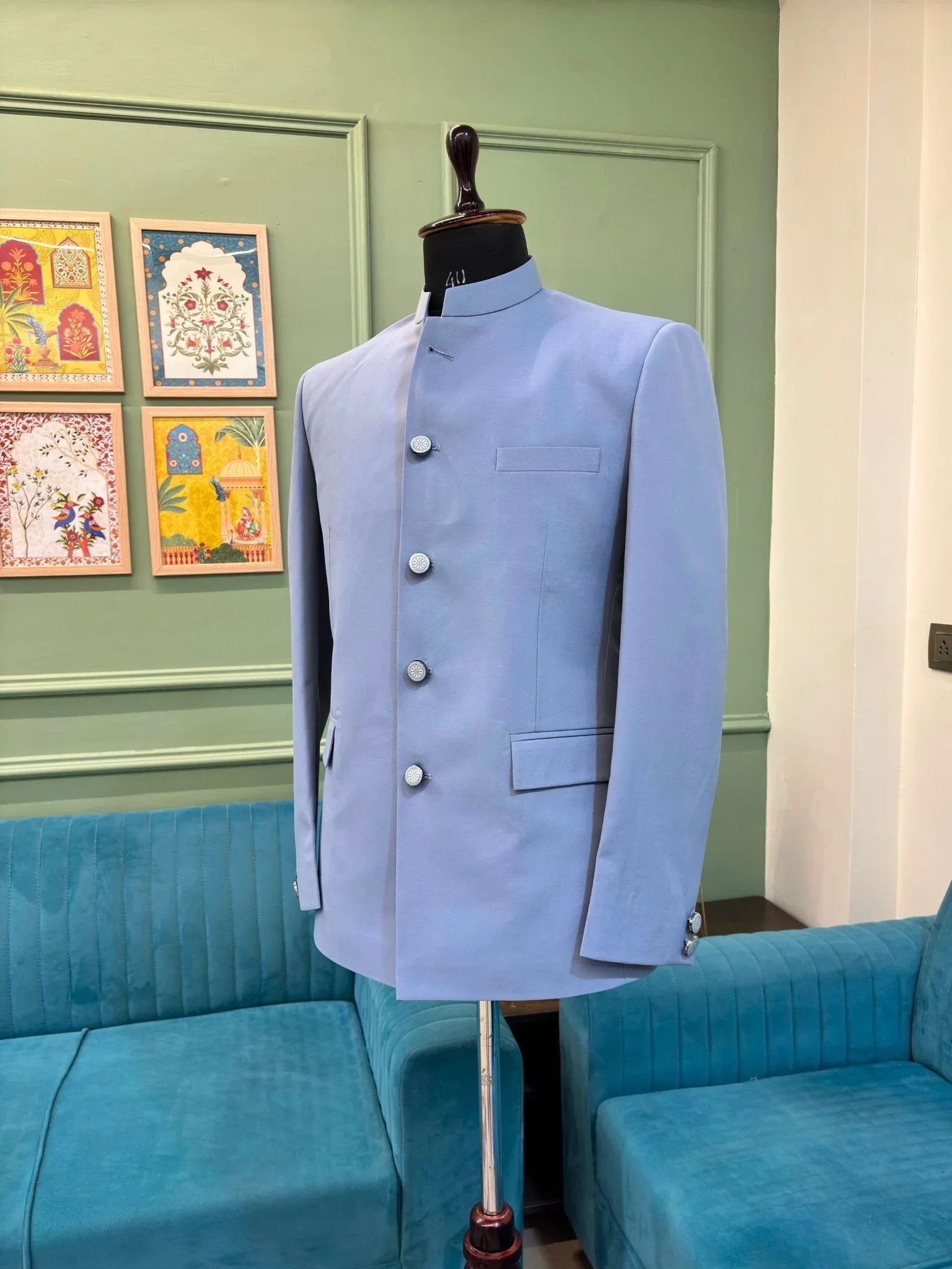 Jodhpuri Bandhgala Jacket - light Blue - Jaipuri Crown