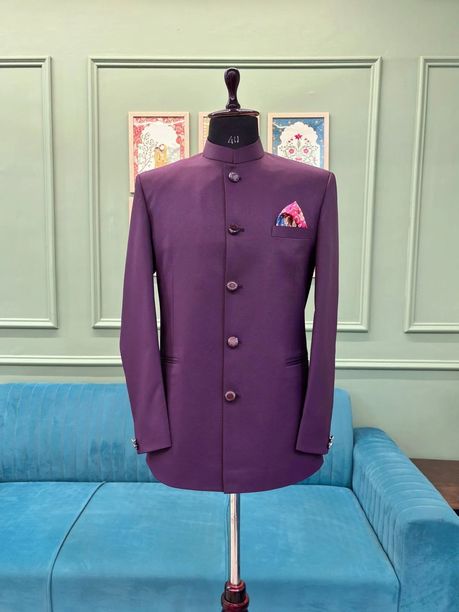Jodhpuri Bandhgala Jacket - Purple - Jaipuri Crown