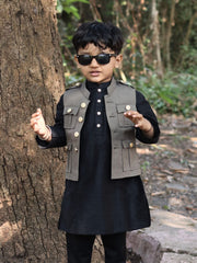 Kid's Hunting Jacket - Olive Green - Jaipuri Crown