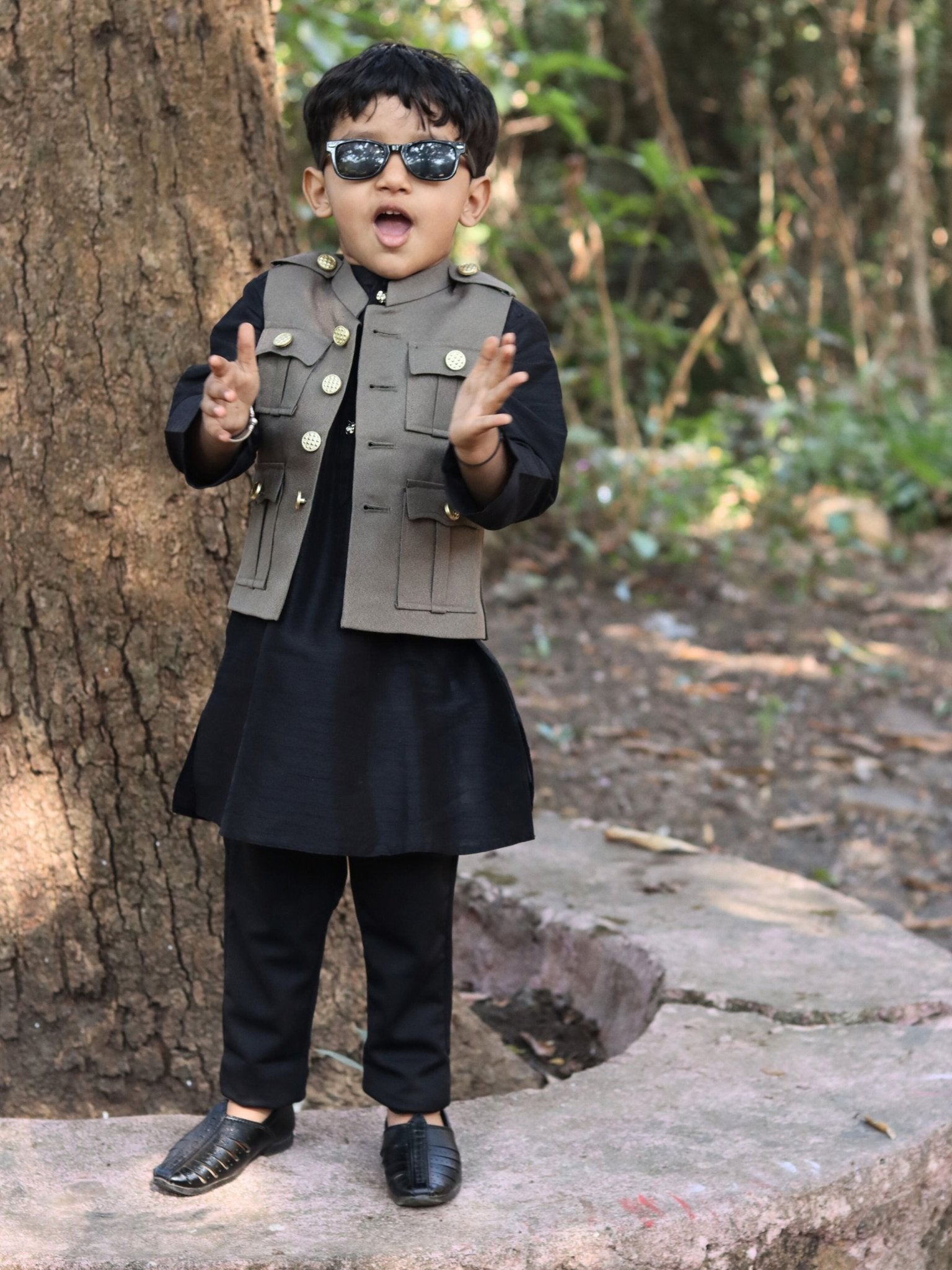 Kid's Hunting Jacket - Olive Green - Jaipuri Crown