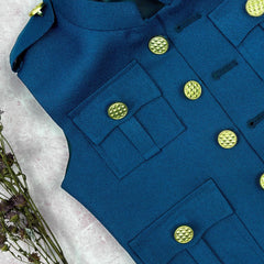 Kid's Hunting Jacket - Phirozhi Blue - Jaipuri Crown