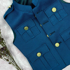 Kid's Hunting Jacket - Phirozhi Blue - Jaipuri Crown