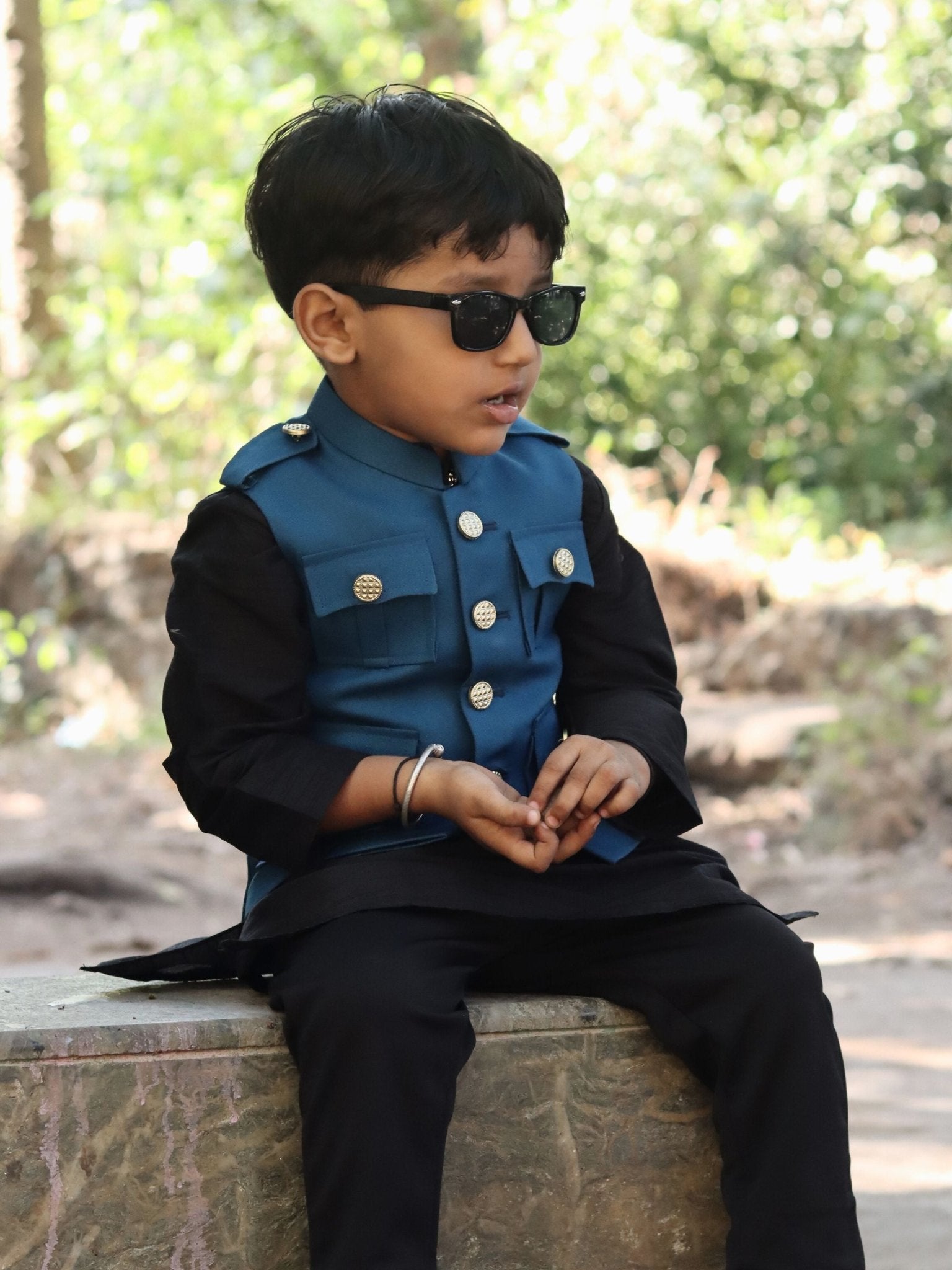 Kid's Hunting Jacket - Phirozhi Blue - Jaipuri Crown