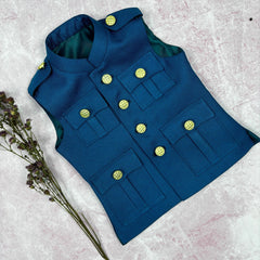 Kid's Hunting Jacket - Phirozhi Blue - Jaipuri Crown