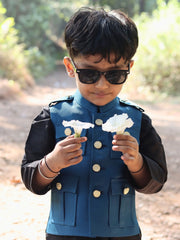 Kid's Hunting Jacket - Phirozhi Blue - Jaipuri Crown