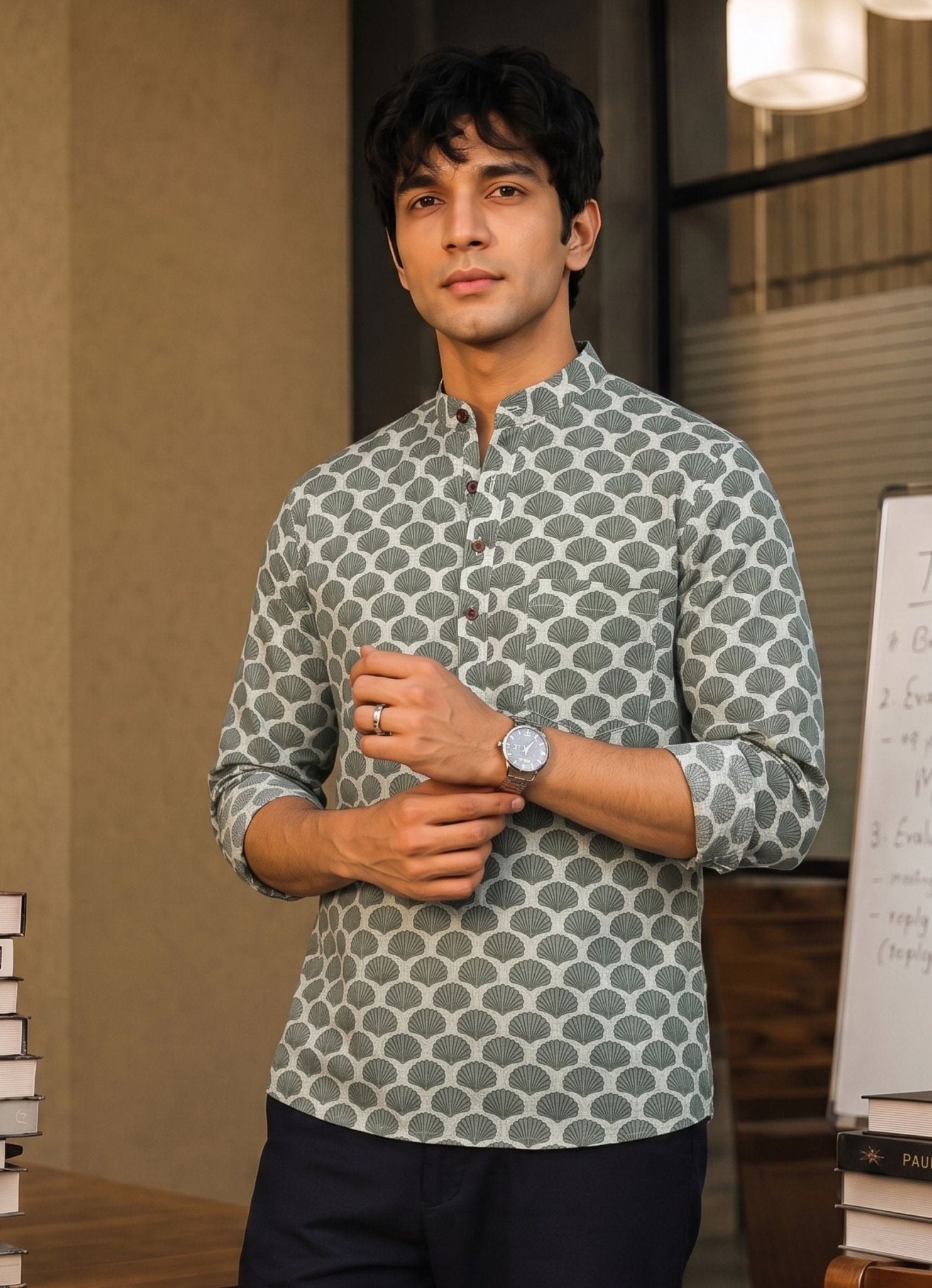 Leafy Elegance – Printed Cotton Short Kurta - Jaipuri Crown