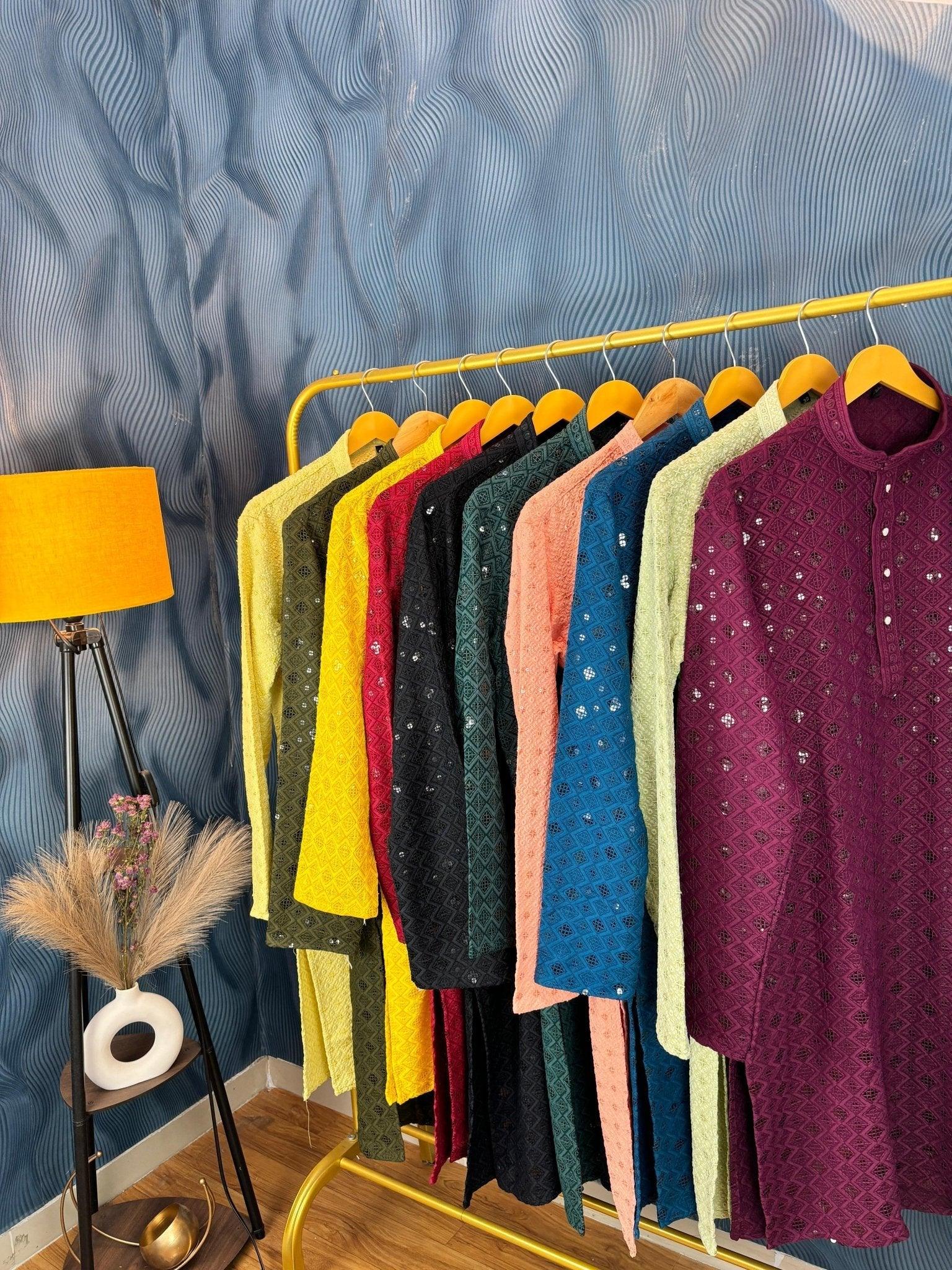 Mehandi Green Square Lucknowi Kurta - Jaipuri Crown