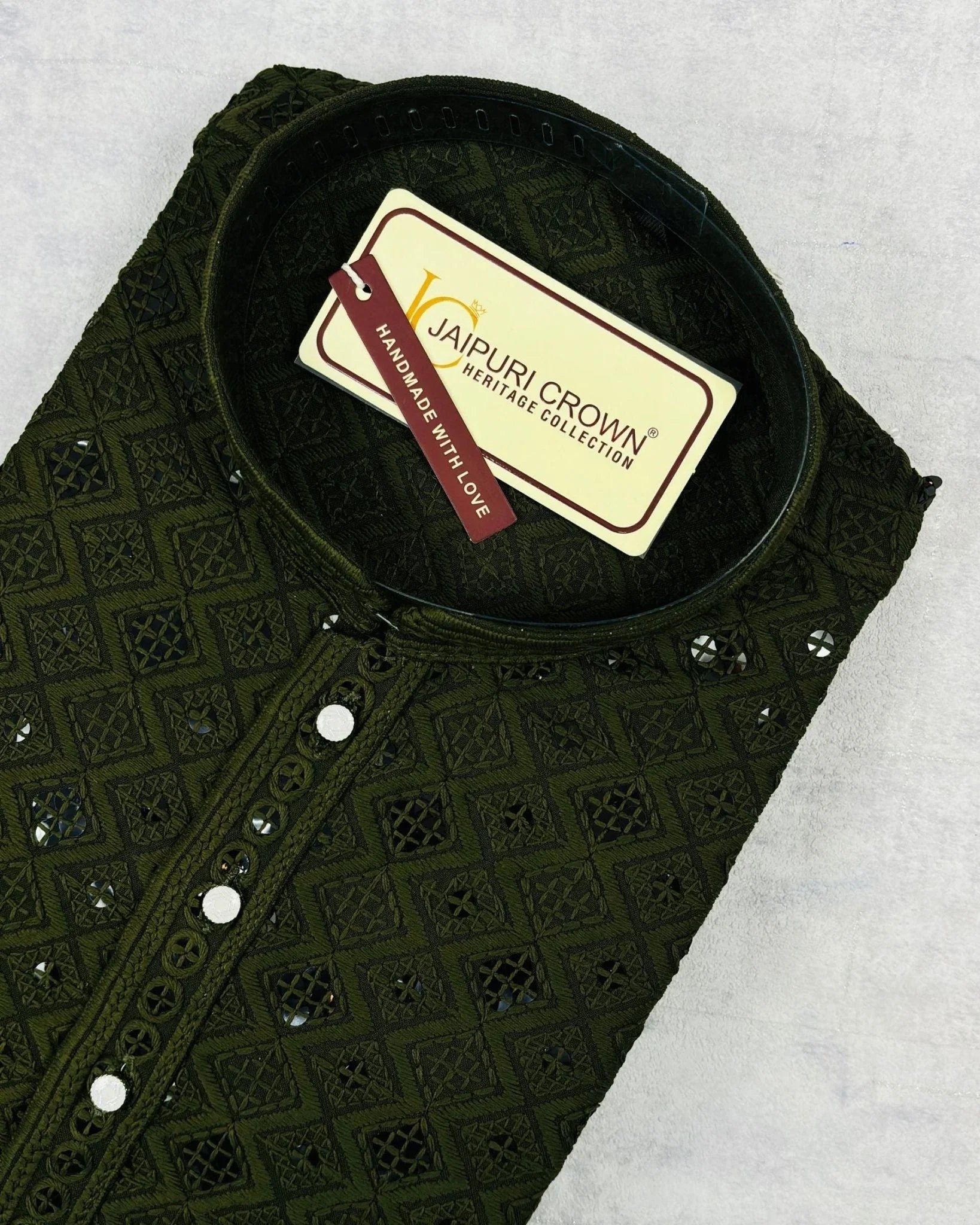 Mehandi Green Square Lucknowi Kurta - Jaipuri Crown