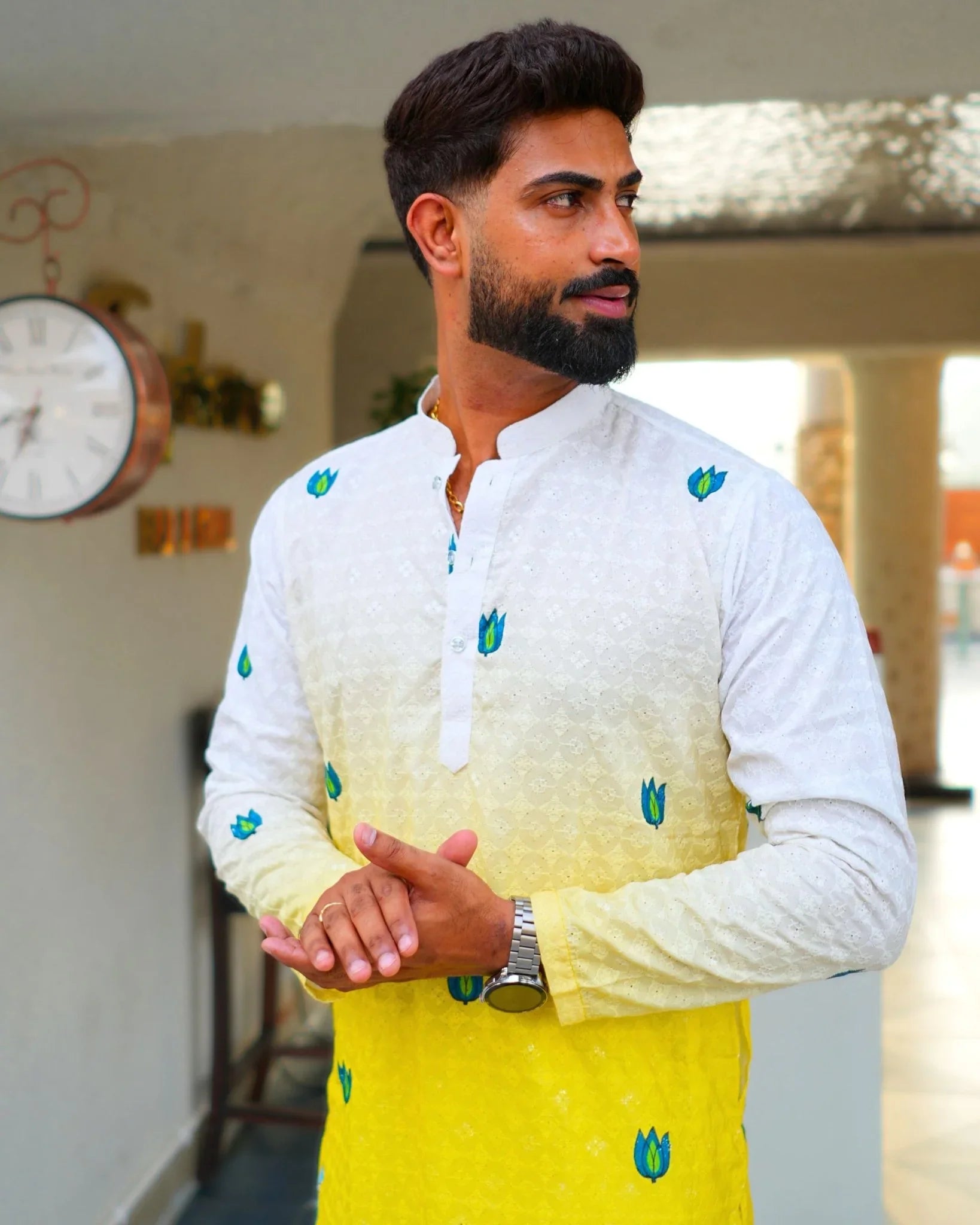 Men’s Designer Daman Long Kurta Pajama - Jaipuri Crown