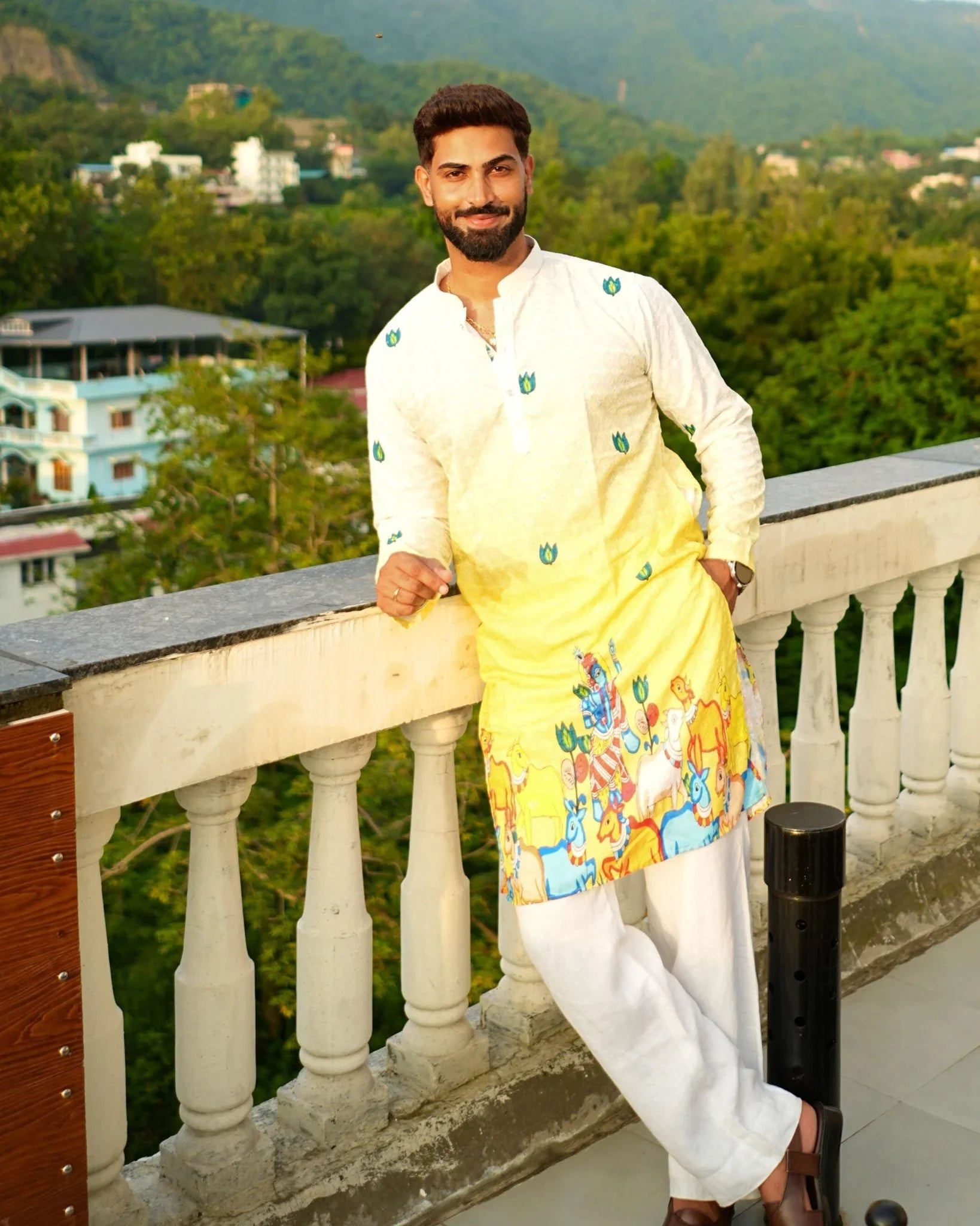 Men’s Designer Daman Long Kurta Pajama - Jaipuri Crown