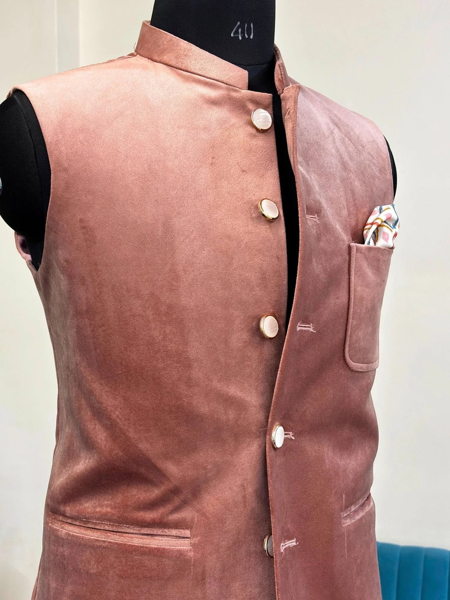 Men's Pink Velvet Nehru Jacket - Jaipuri Crown