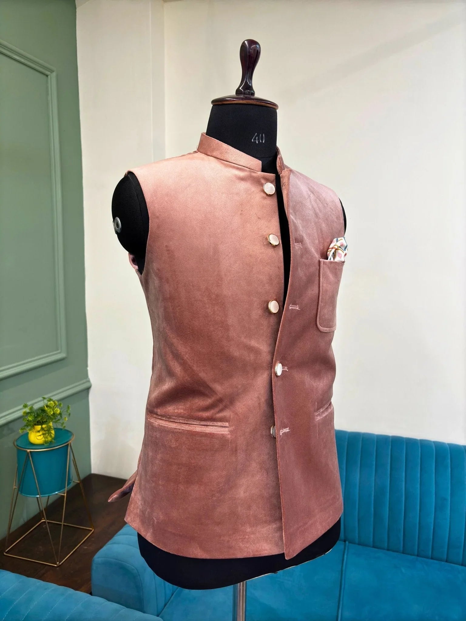 Men's Pink Velvet Nehru Jacket - Jaipuri Crown