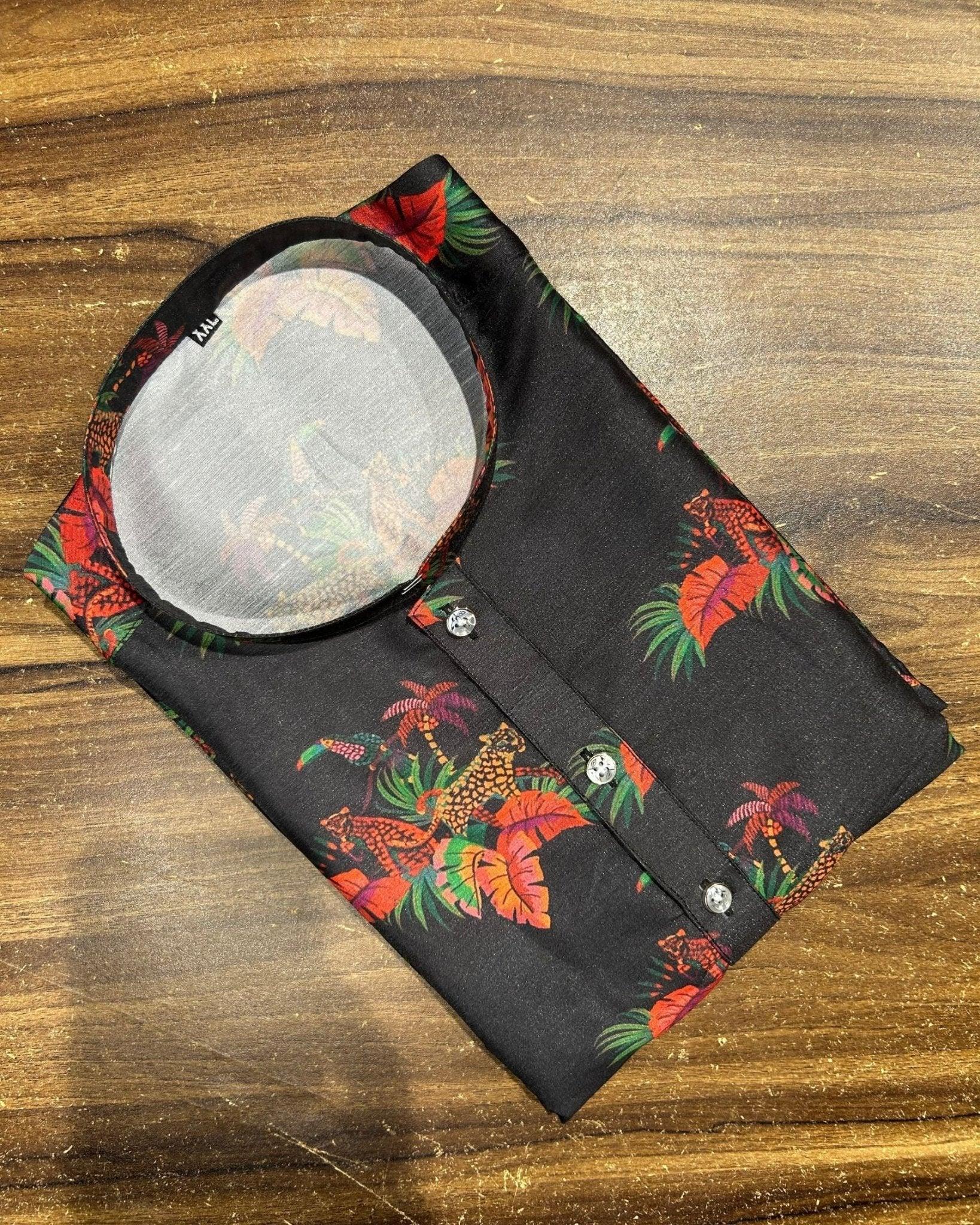 Midnight Jungle Leopard Silk Kurta - Jaipuri Crown