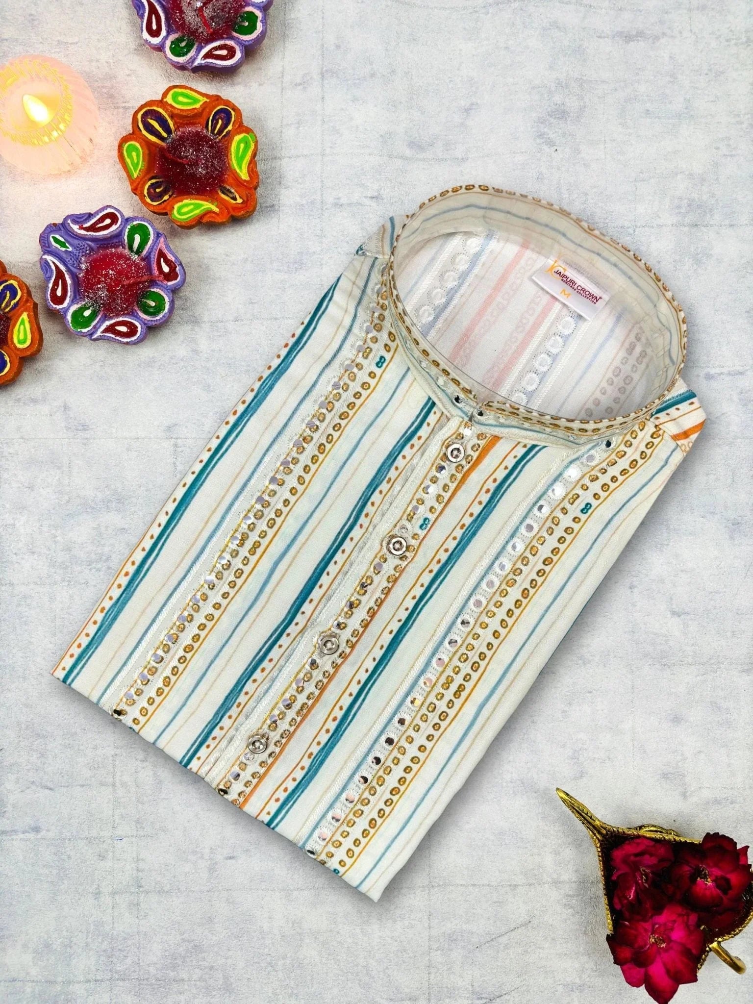 Mirrored Opulence Mirror Work Kurta - Jaipuri Crown