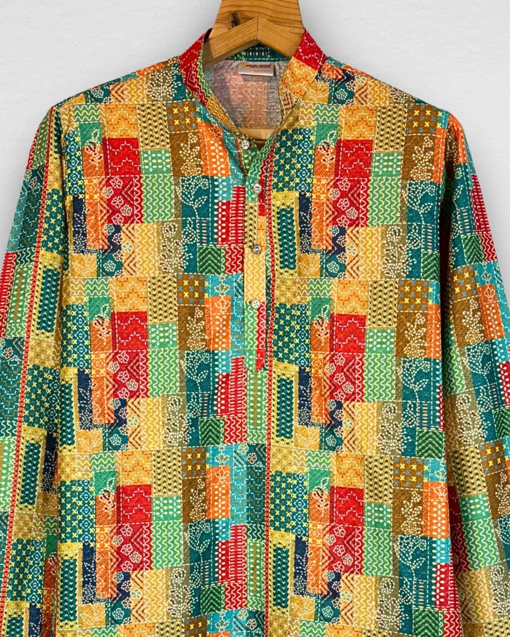 Patchwork Men's Long Kurta with Zari Work - Jaipuri Crown