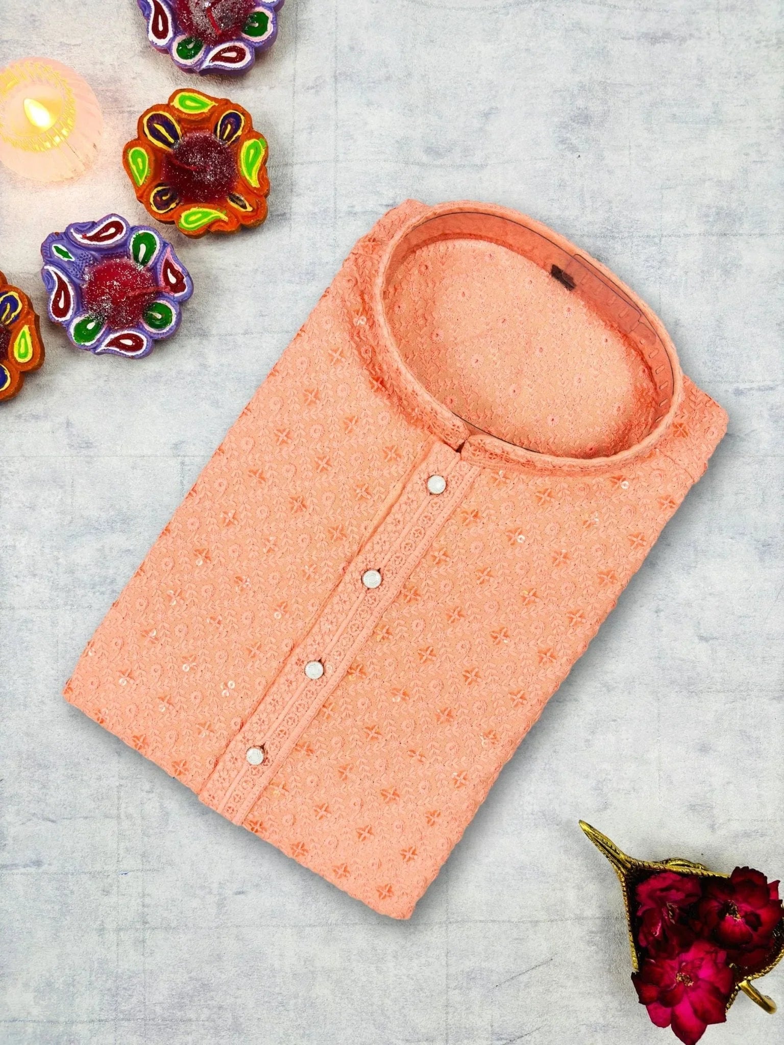 Peach Square Lucknowi Kurta - Jaipuri Crown