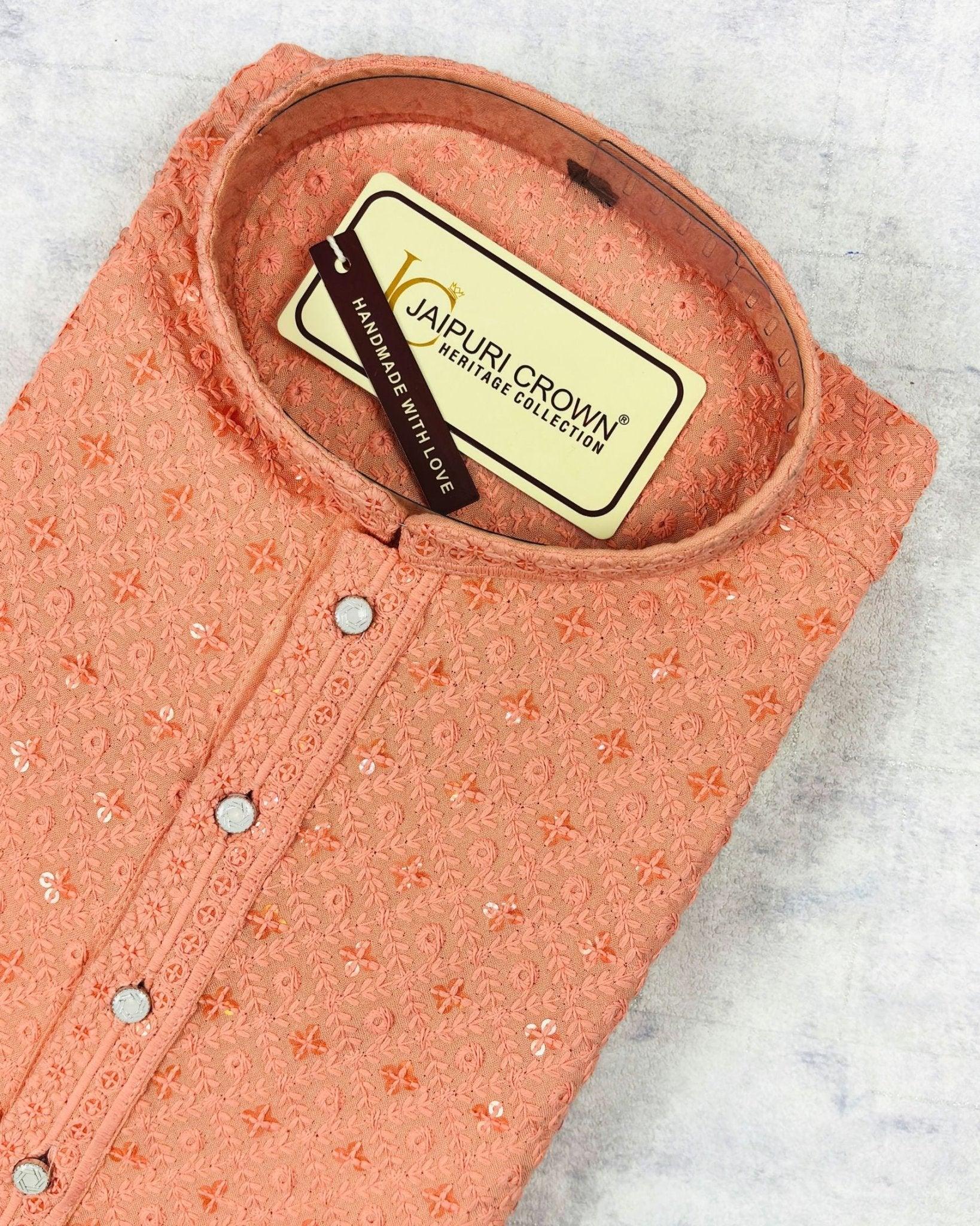 Peach Square Lucknowi Kurta - Jaipuri Crown