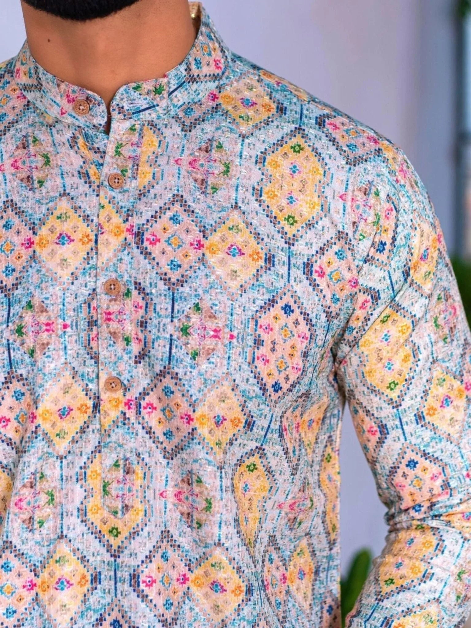 Printed Designer Cotton Kurta - Blue Multi - Jaipuri Crown