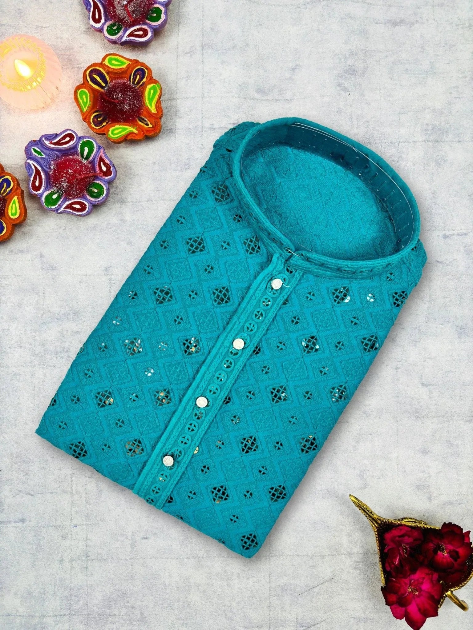 Rama Green Square Lucknowi Kurta - Jaipuri Crown