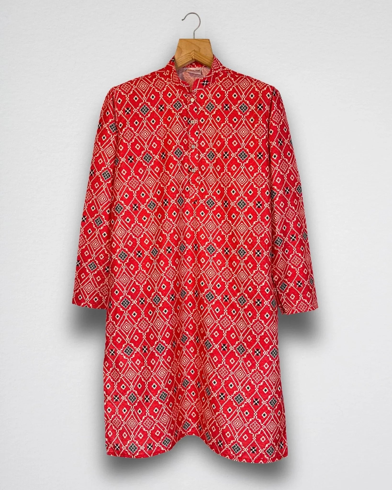 Red Bandhani Men's Long Kurta with Zari Work - Jaipuri Crown