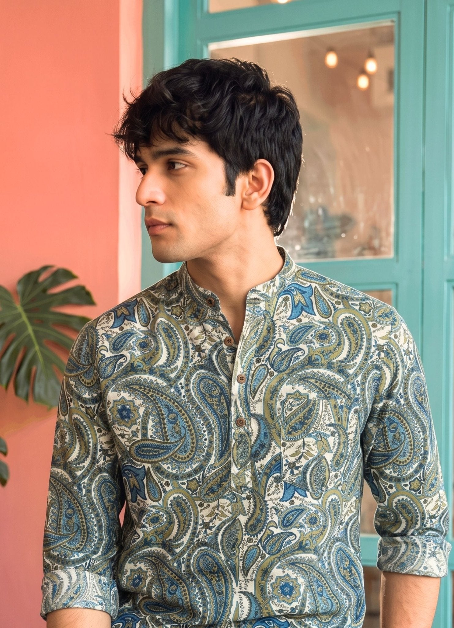 Royal Elegance โ Men's Printed Cotton Short Kurta - Jaipuri Crown