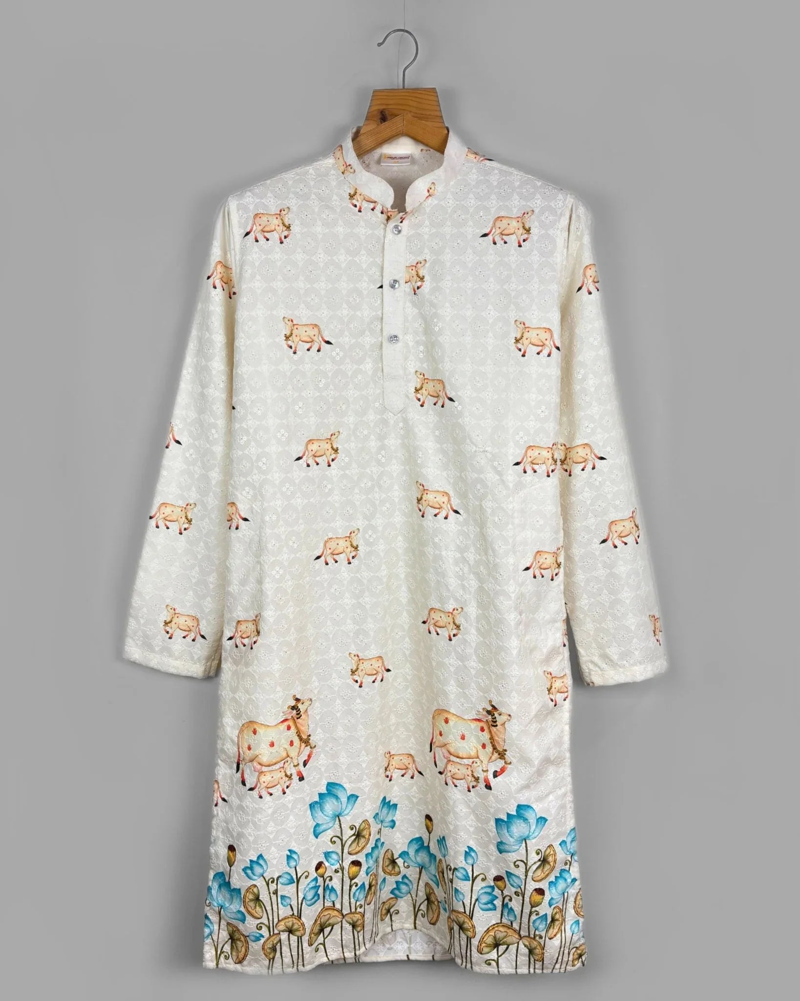 Sacred Bloom – Printed Lucknowi Kurta - Jaipuri Crown