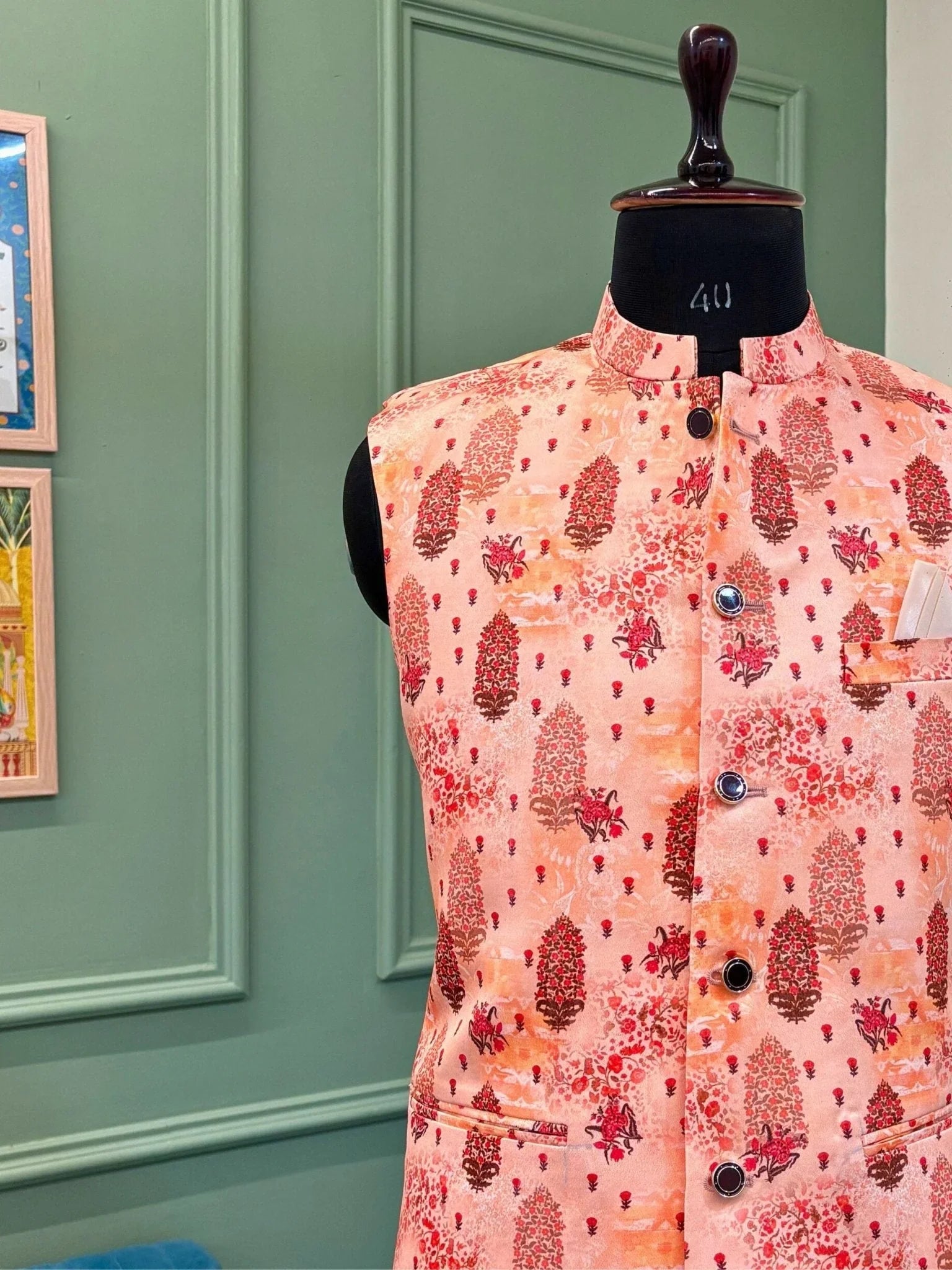 Saffron Silk Modi Jacket - Jaipuri Crown