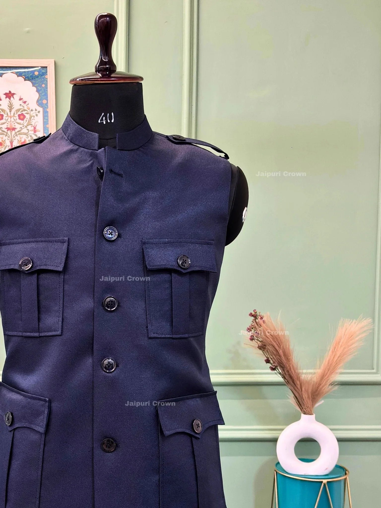 Semi - Hunting Jacket - Blue - Jaipuri Crown