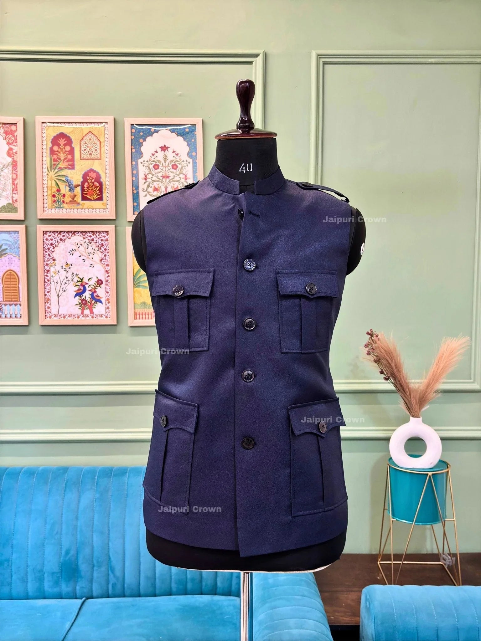 Semi - Hunting Jacket - Blue - Jaipuri Crown