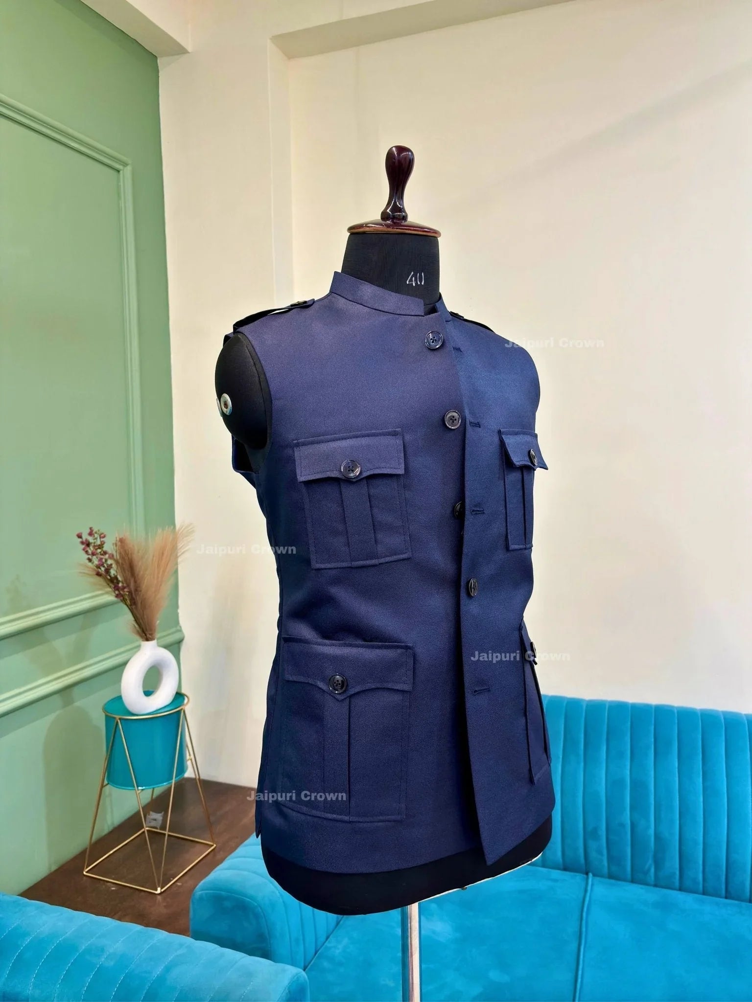 Semi - Hunting Jacket - Blue - Jaipuri Crown